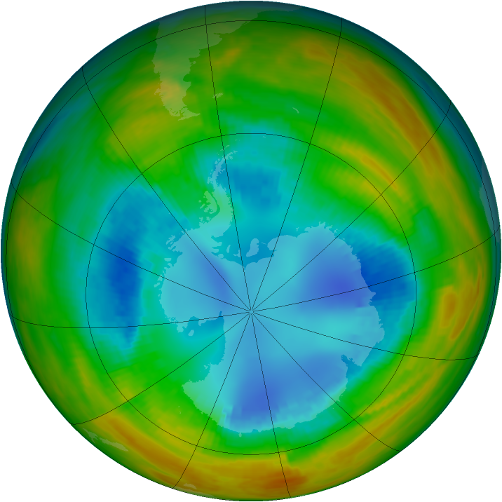 Antarctic ozone map for 21 August 1984